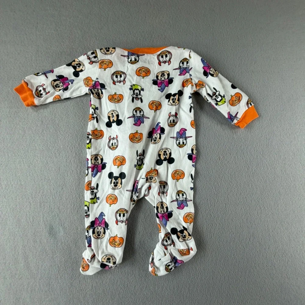 Disney Halloween Footed Sleeper 0/3M White Mickey Minnie Goofy Pumpkin Costume